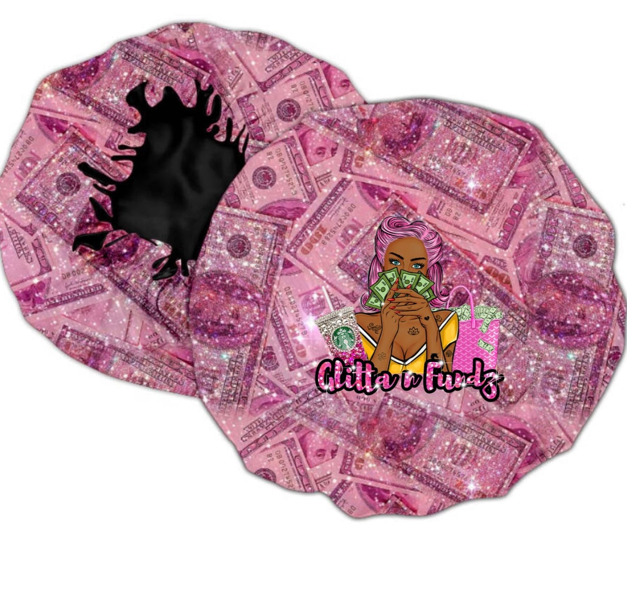 DARK PINK/BLACK REVERSIBLE SATIN FUNDZ BONNET