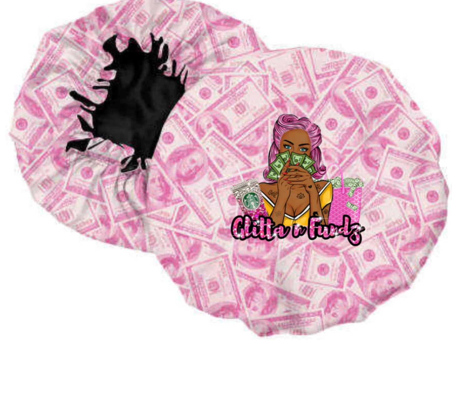 LIGHT PINK/BLACK FUNDZ REVERSIBLE SATIN BONNET